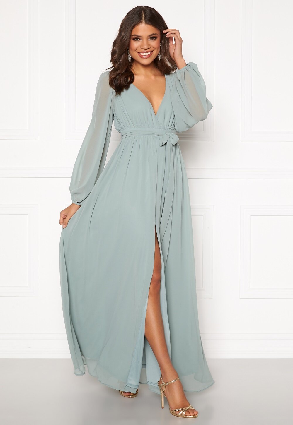 sage green long dress with sleeves