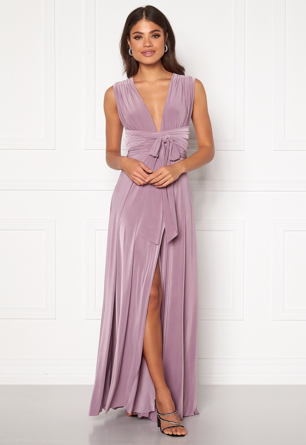 Goddiva Multi Tie Wrap Maxi Dress Dusty Lavendel - Bubbleroom