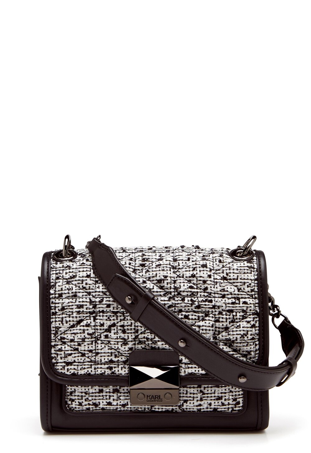 Karl Lagerfeld Quilted Tweed Small Bag Black/White - Bubbleroom