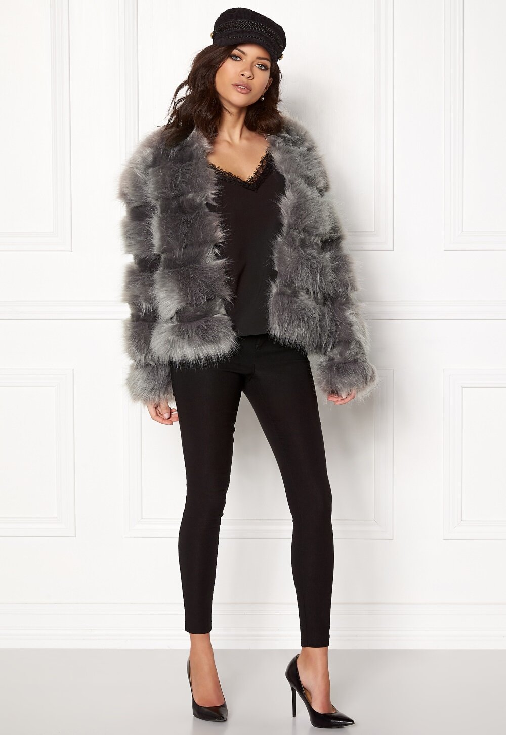 grey fur short jacket