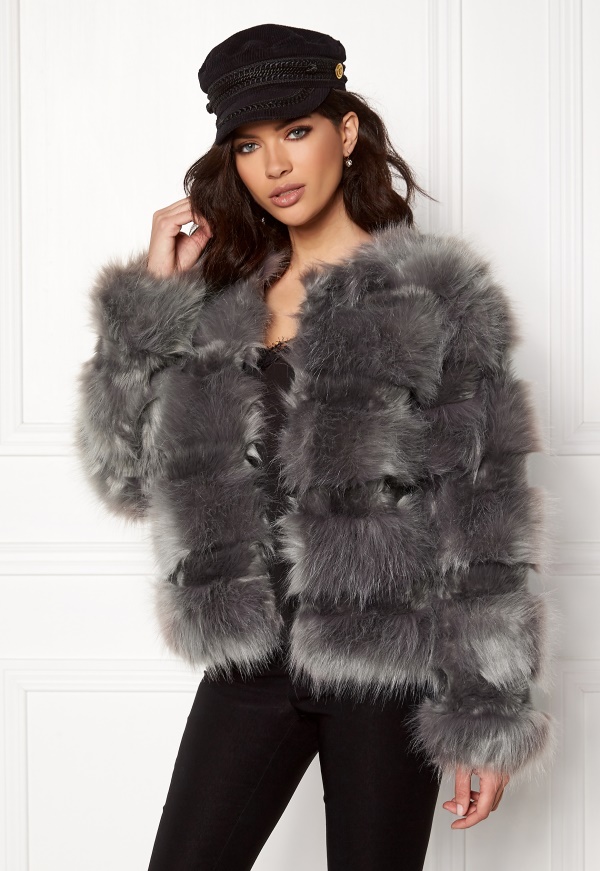 grey fur short jacket