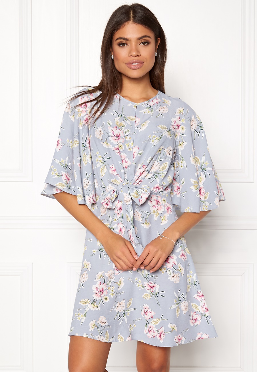 New Look Frances Floral Knot Dress Light Grey - Bubbleroom