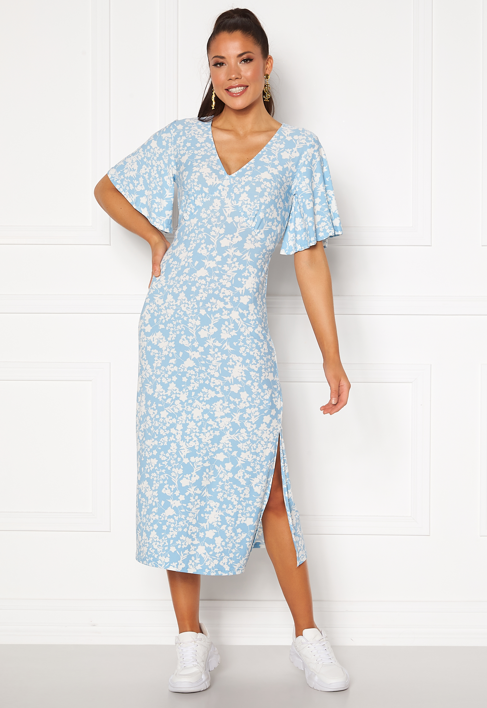 Blue Vanilla Angel Sleeve Midi Dress Pale Blue  Bubbleroom