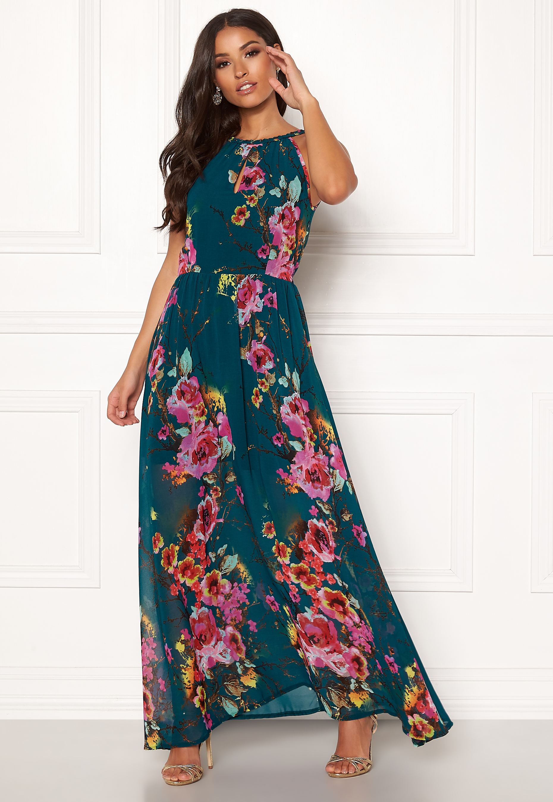 blue vanilla floral maxi dress