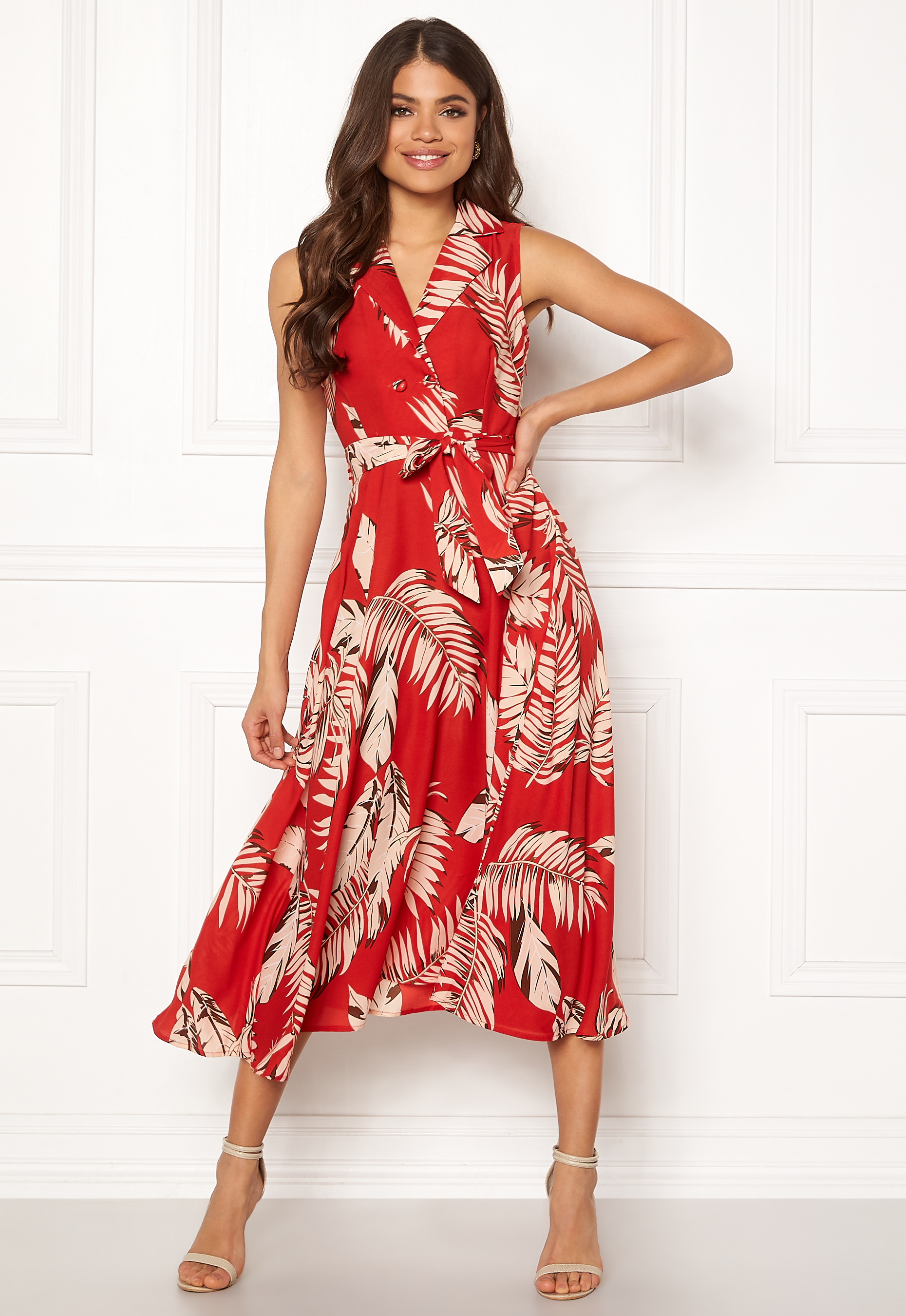 red print midi dress