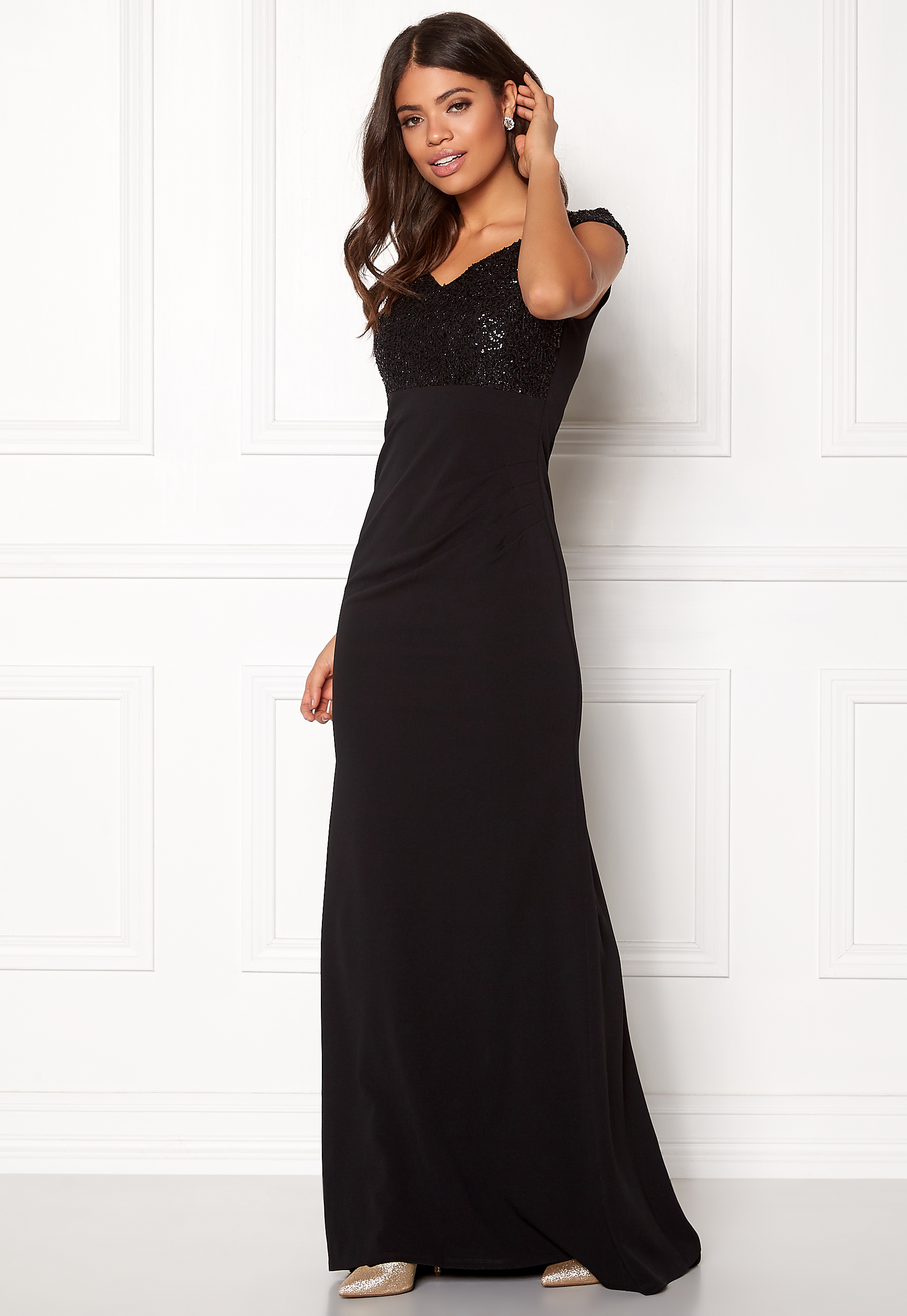 bardot sequin maxi dress