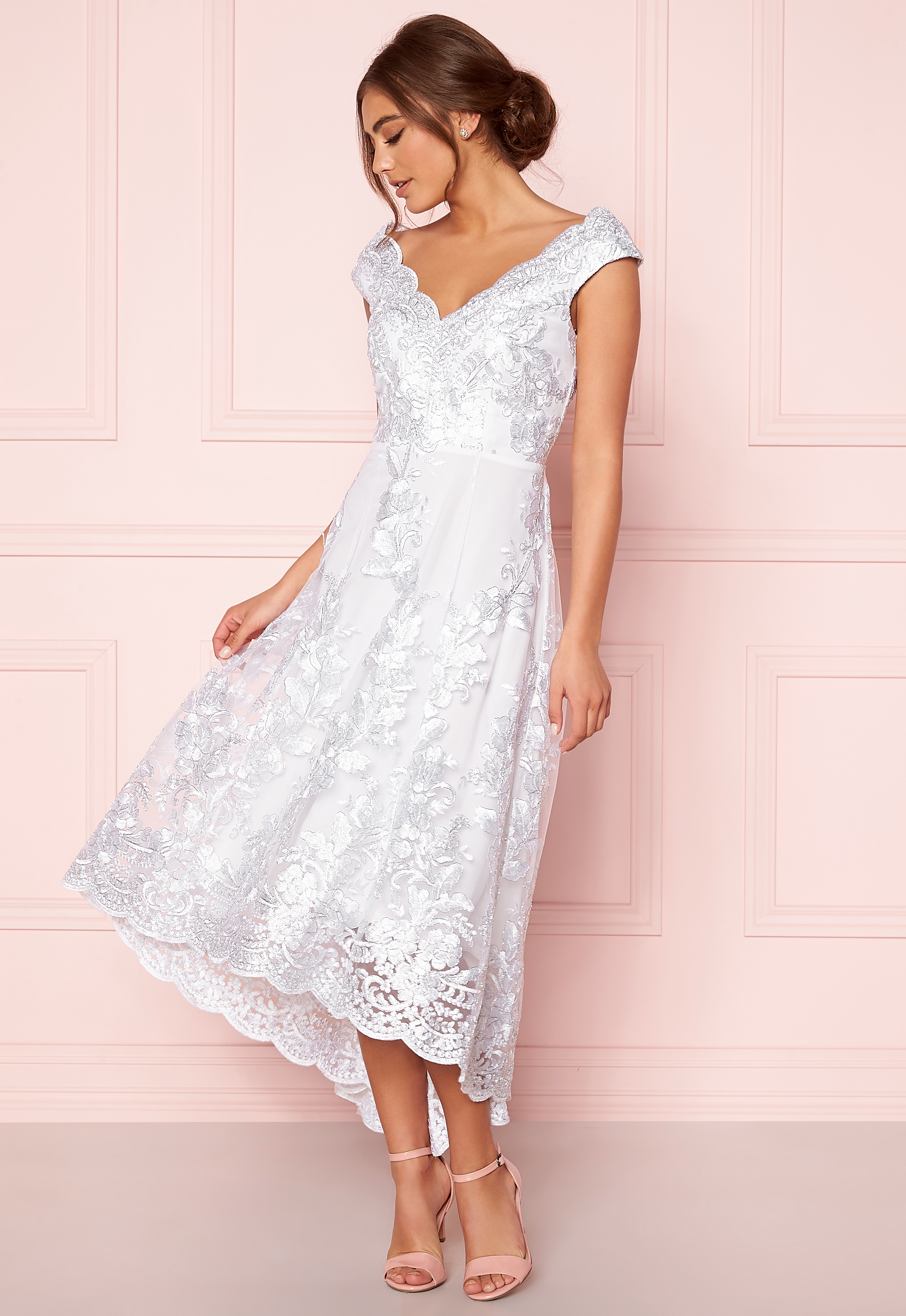 Goddiva Embroidered Lace Dress White - Bubbleroom