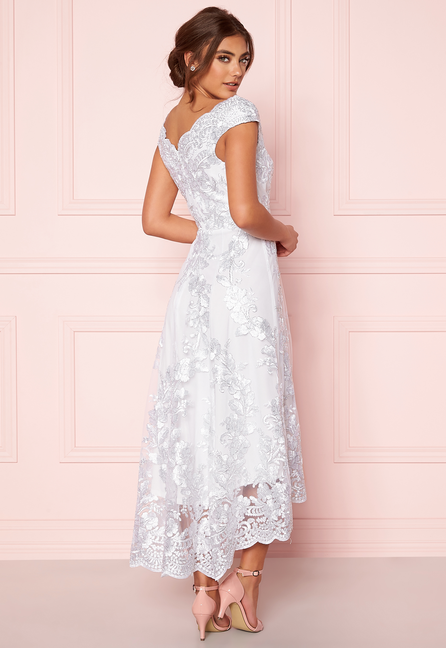 Goddiva Embroidered Lace Dress White - Bubbleroom