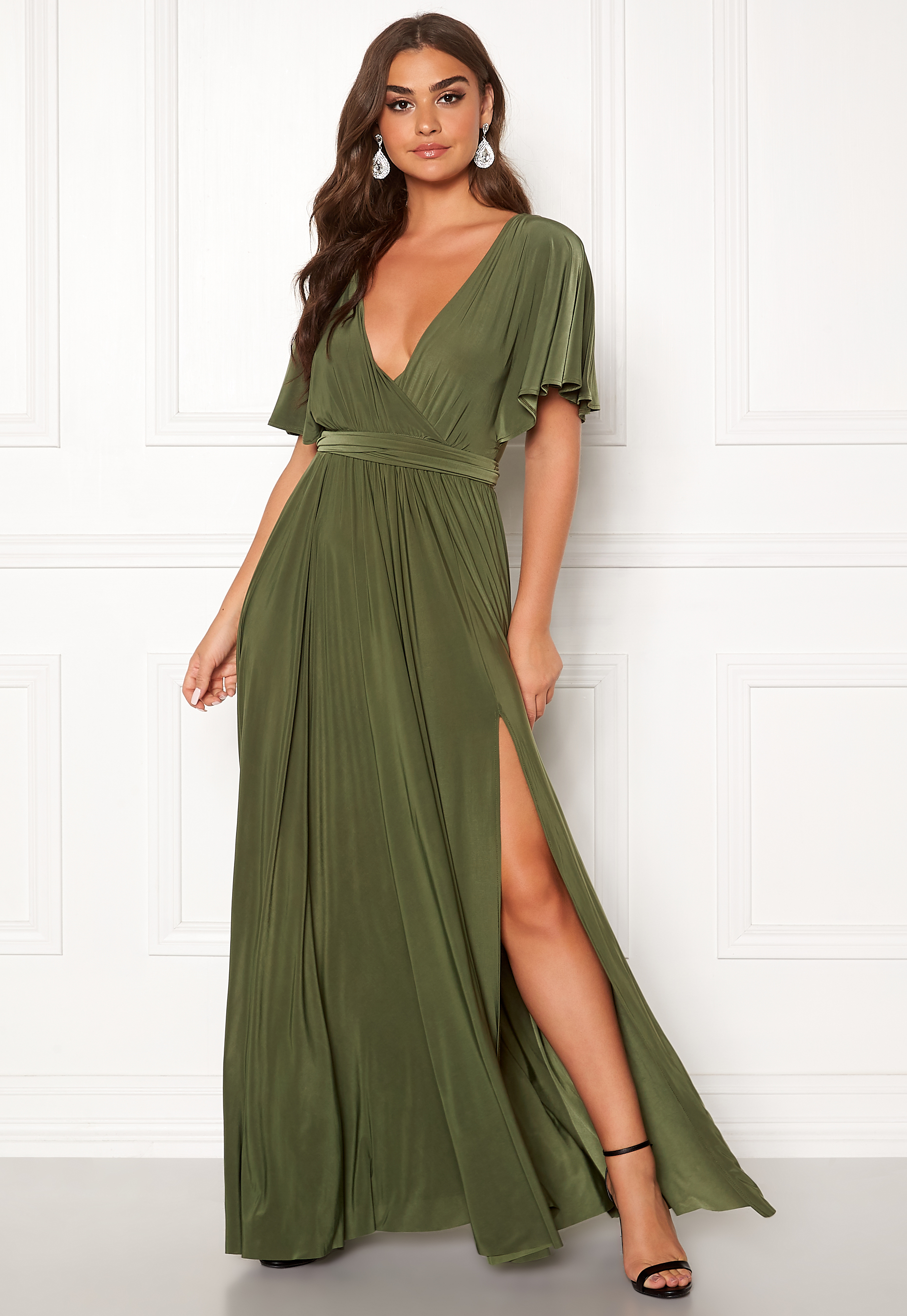 olive maxi dress with sleeves.