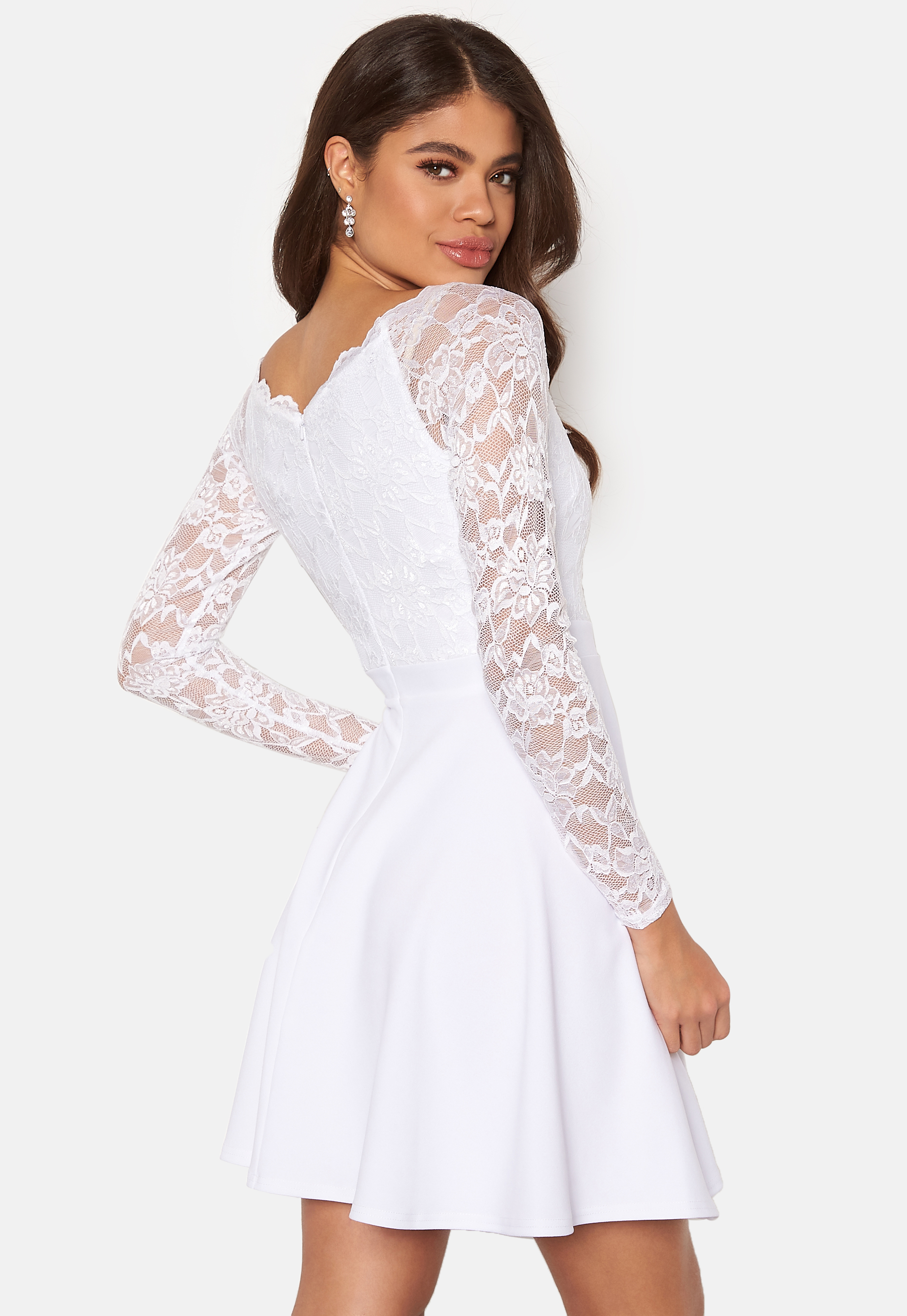 white lace long sleeve skater dress