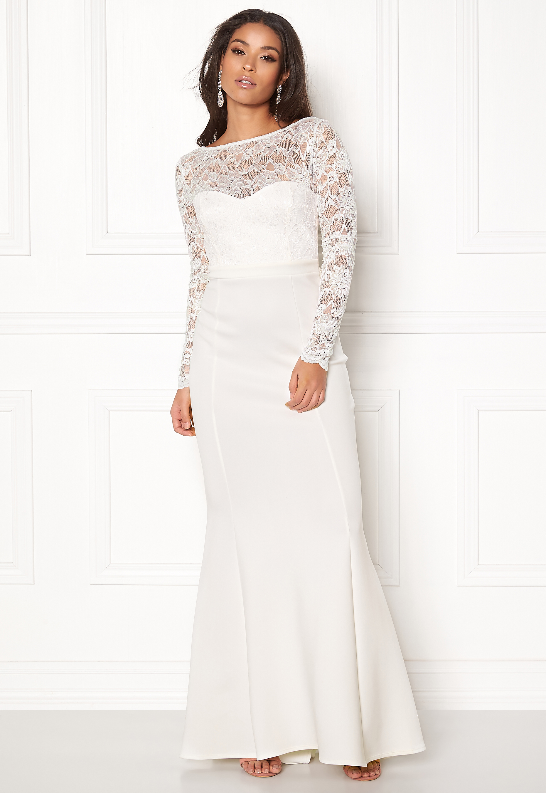 white open back gown