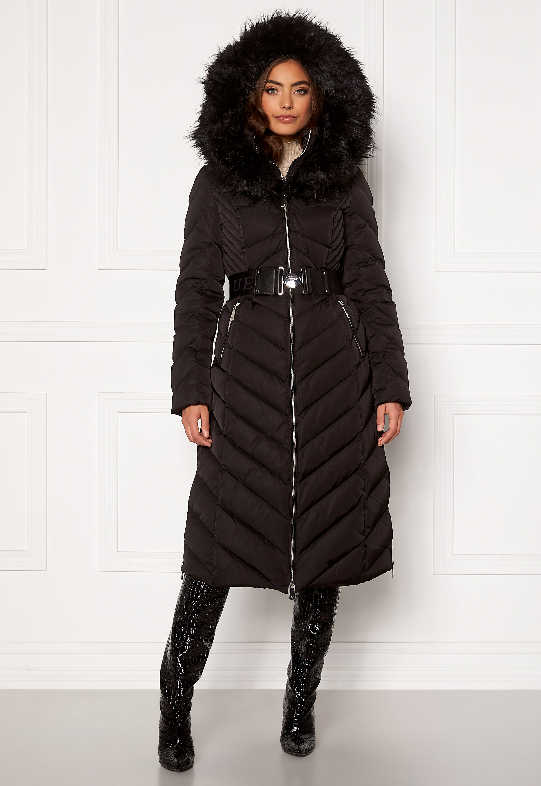 long down jacket with faux fur guess