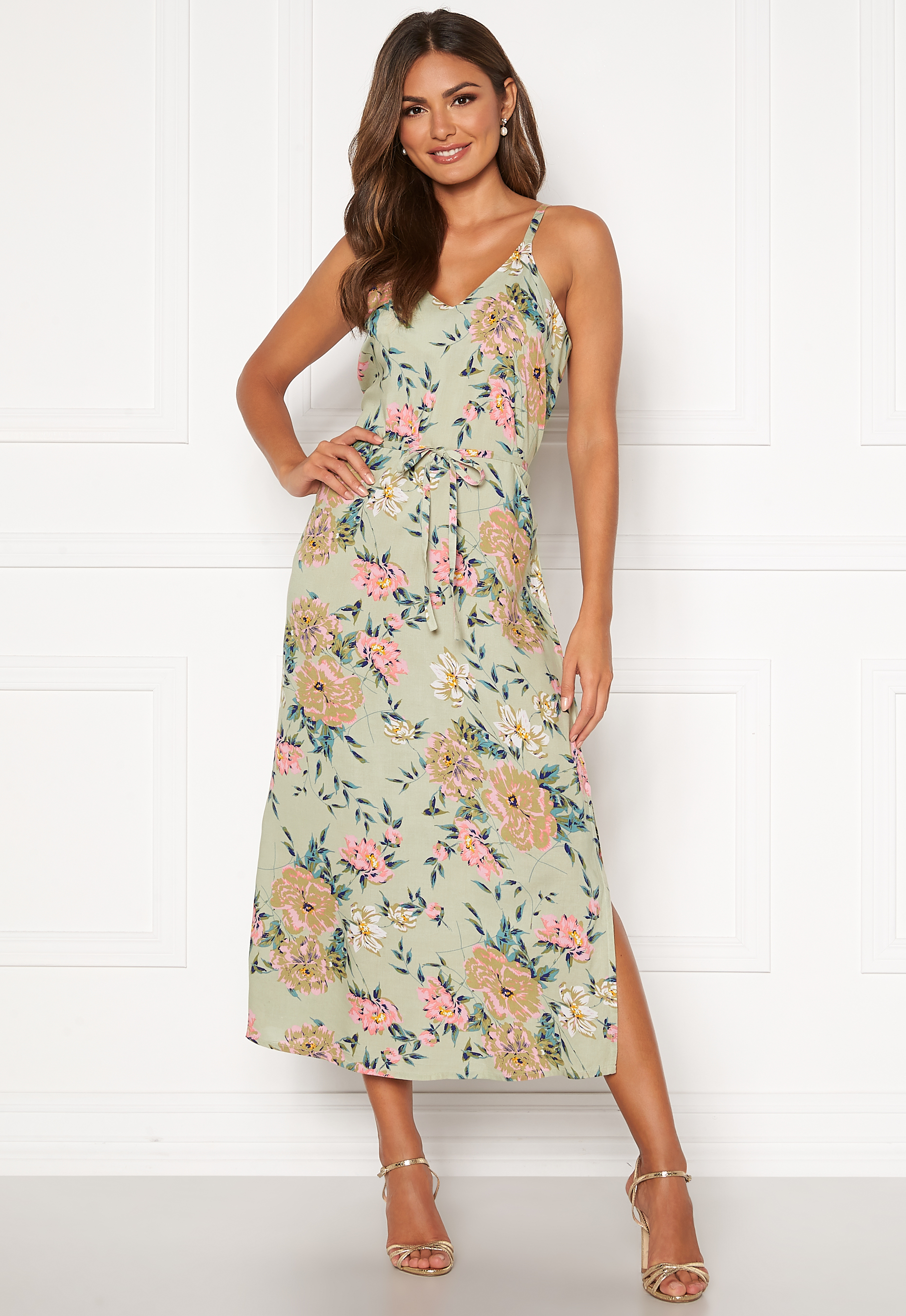 Happy Holly Annabelle Dress Beige   Floral - Bubbleroom