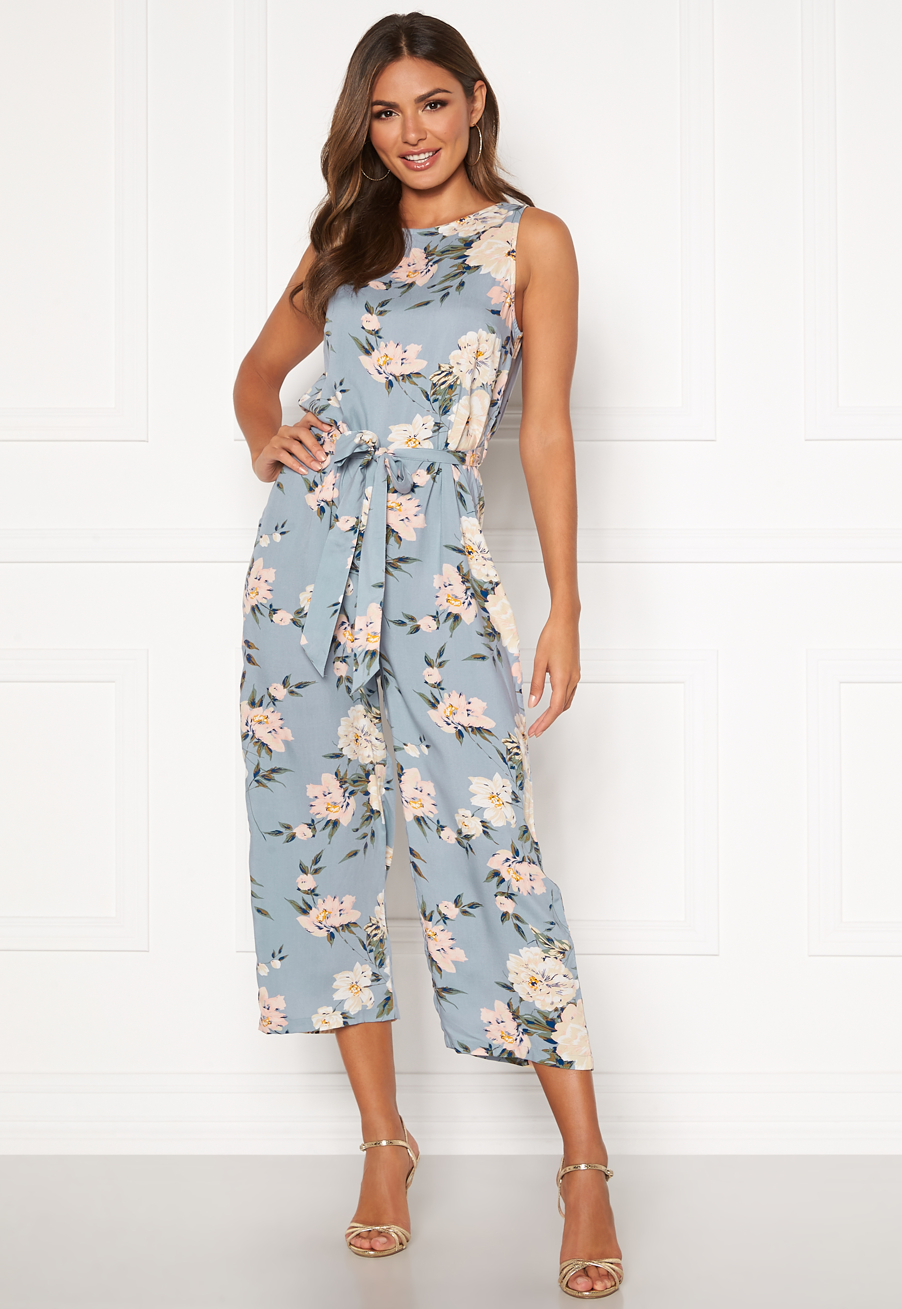 blue patterned jumpsuit