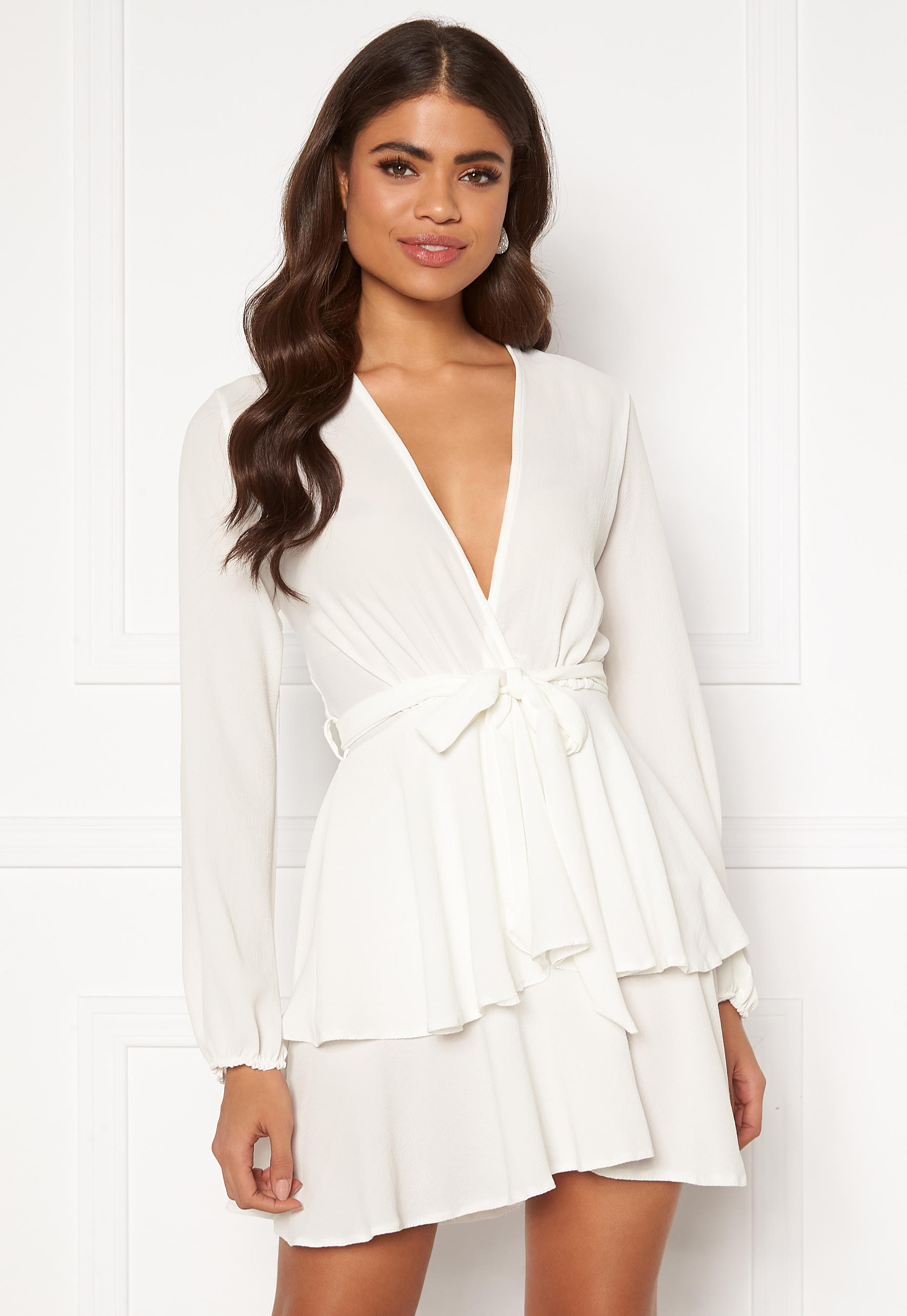 white ruffle skater dress