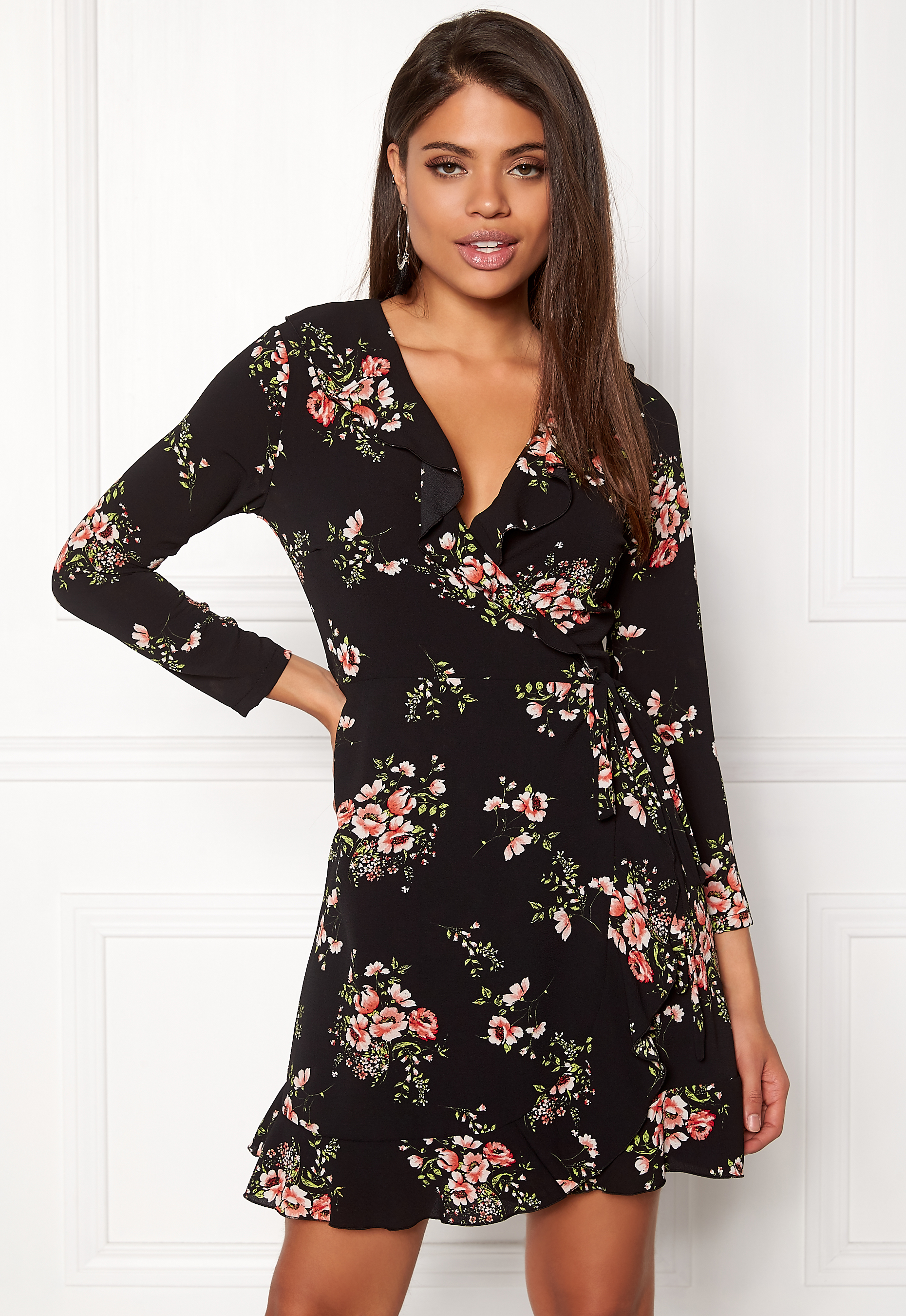 ditsy floral mini wrap dress