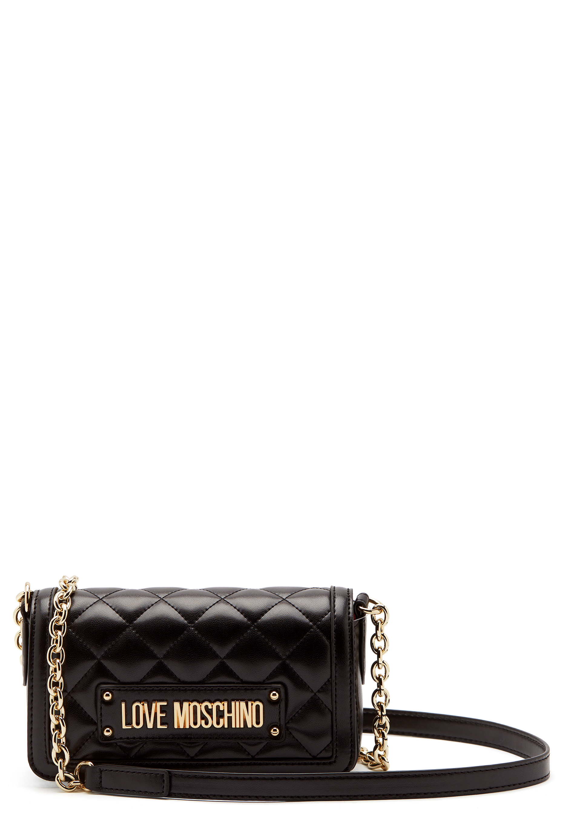 love moschino quilted logo chain bag
