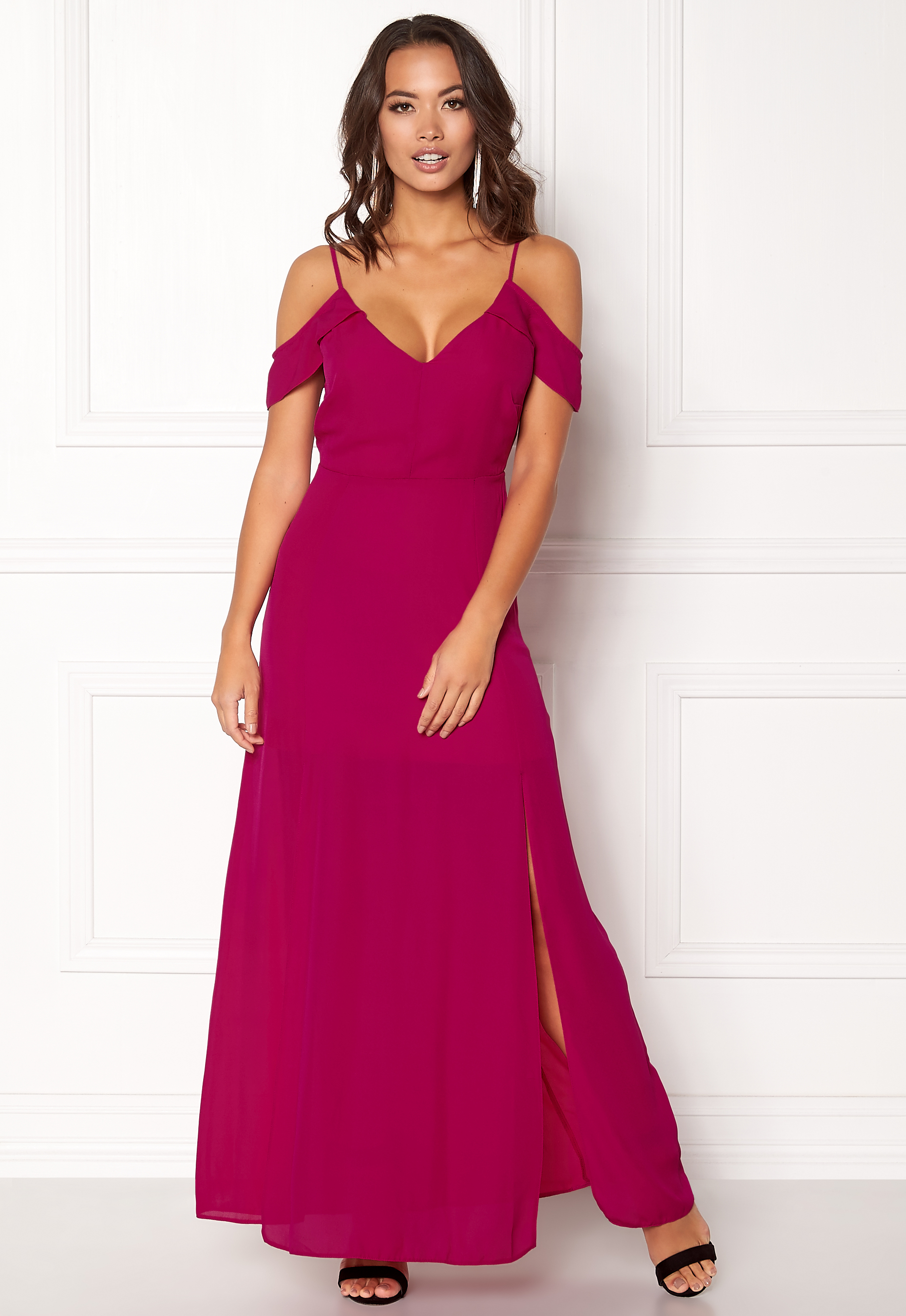 pink maxi dress off shoulder