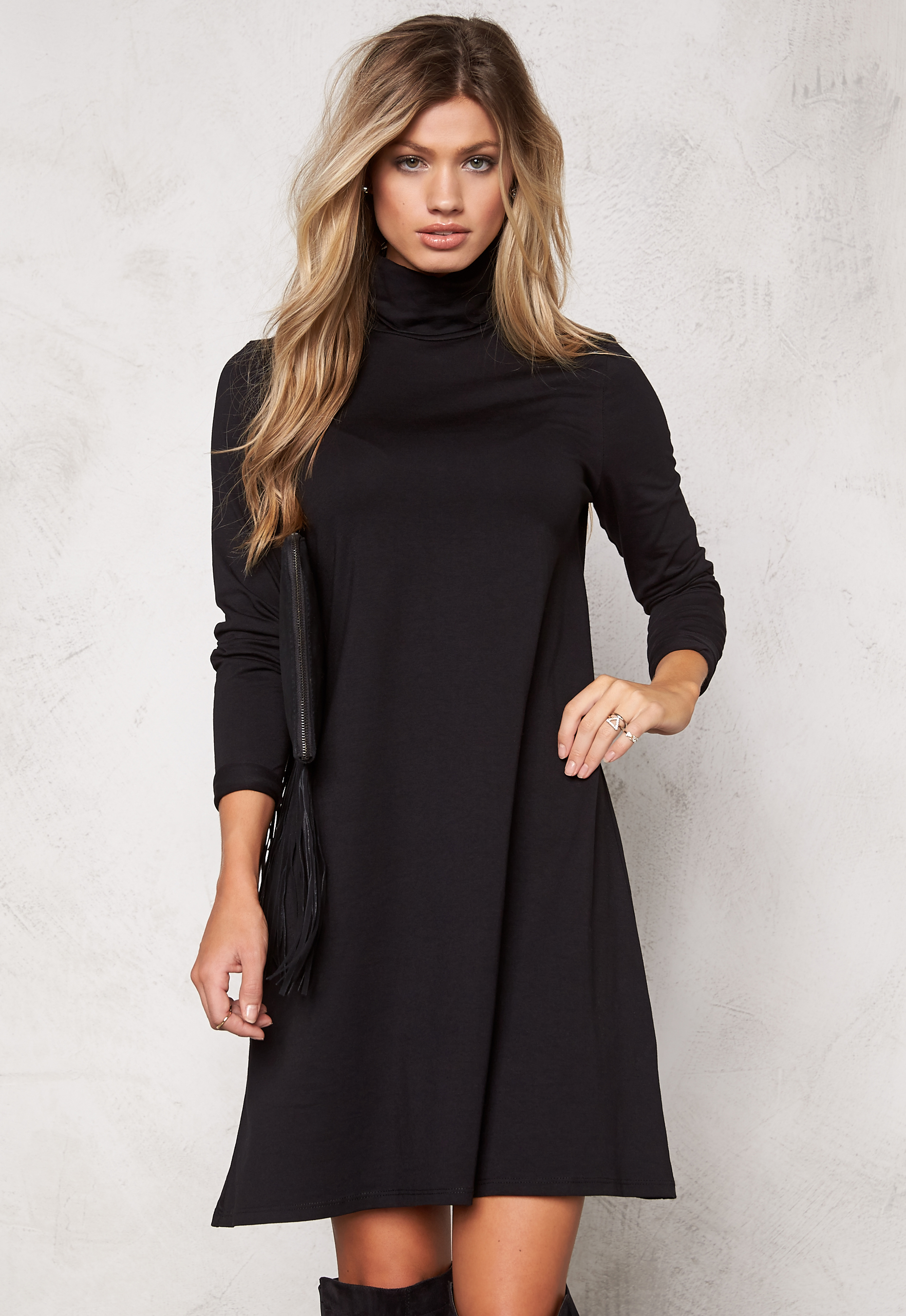 black roll neck jersey dress