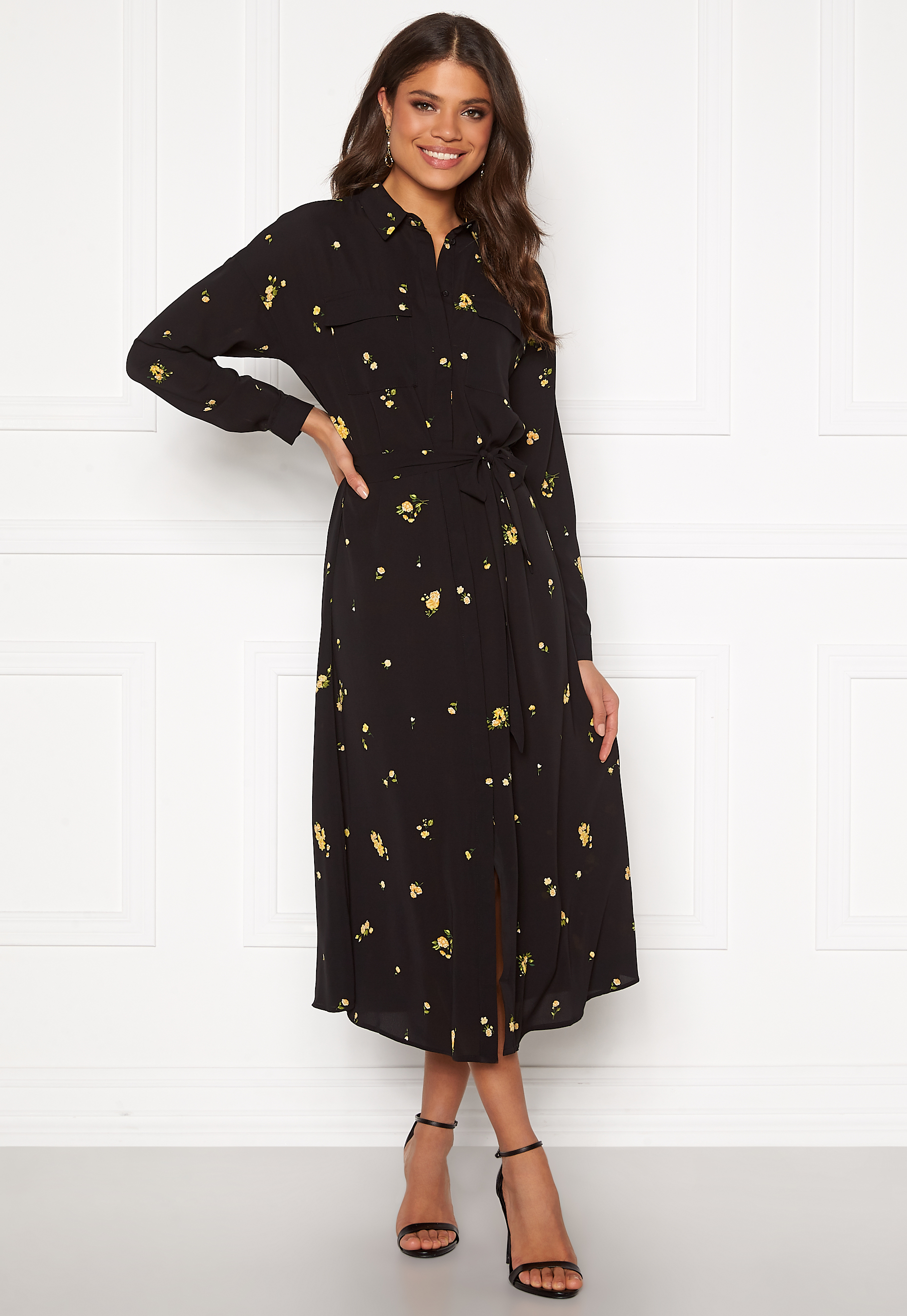 black and yellow shirt dress