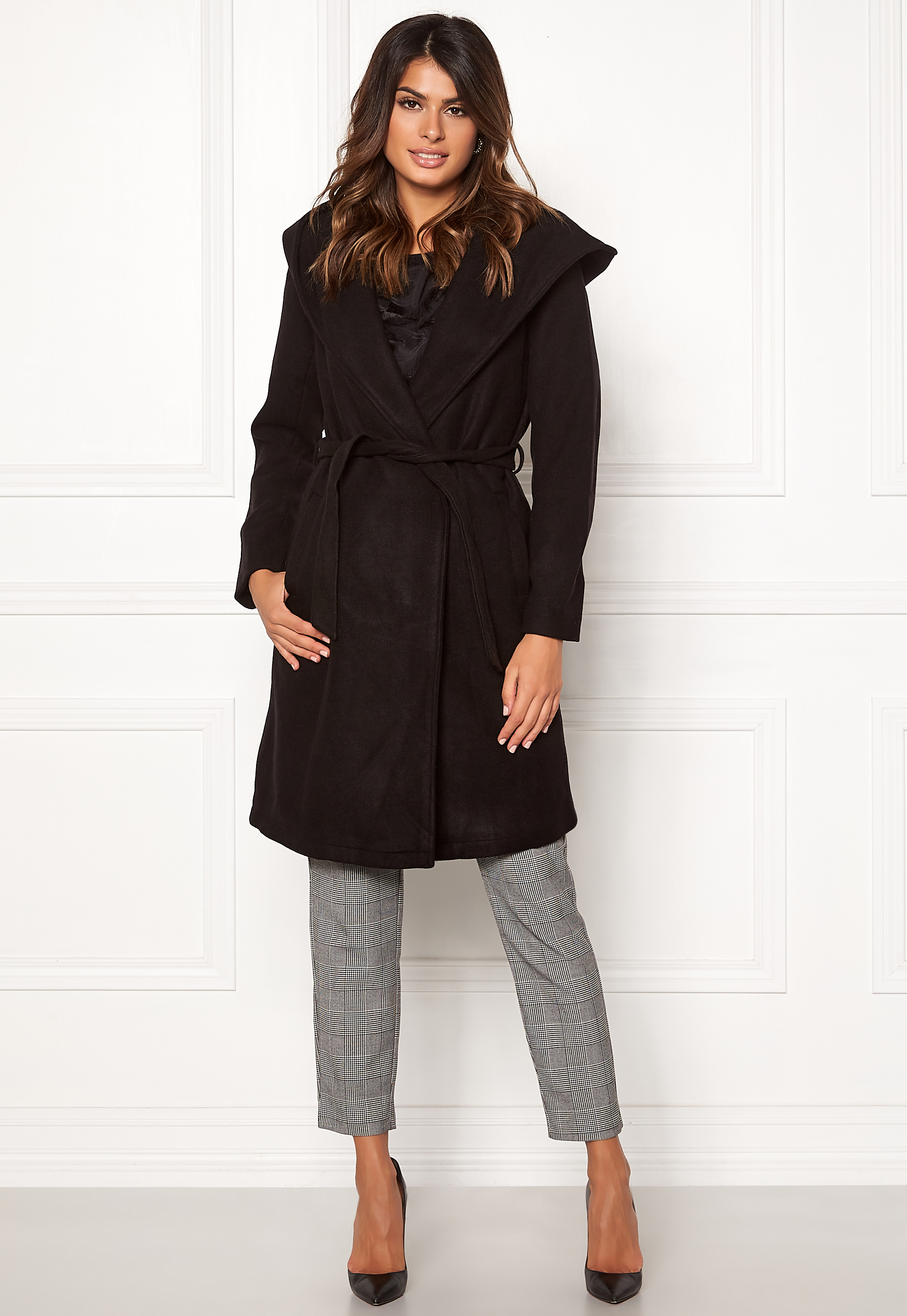 hooded wool wrap coat