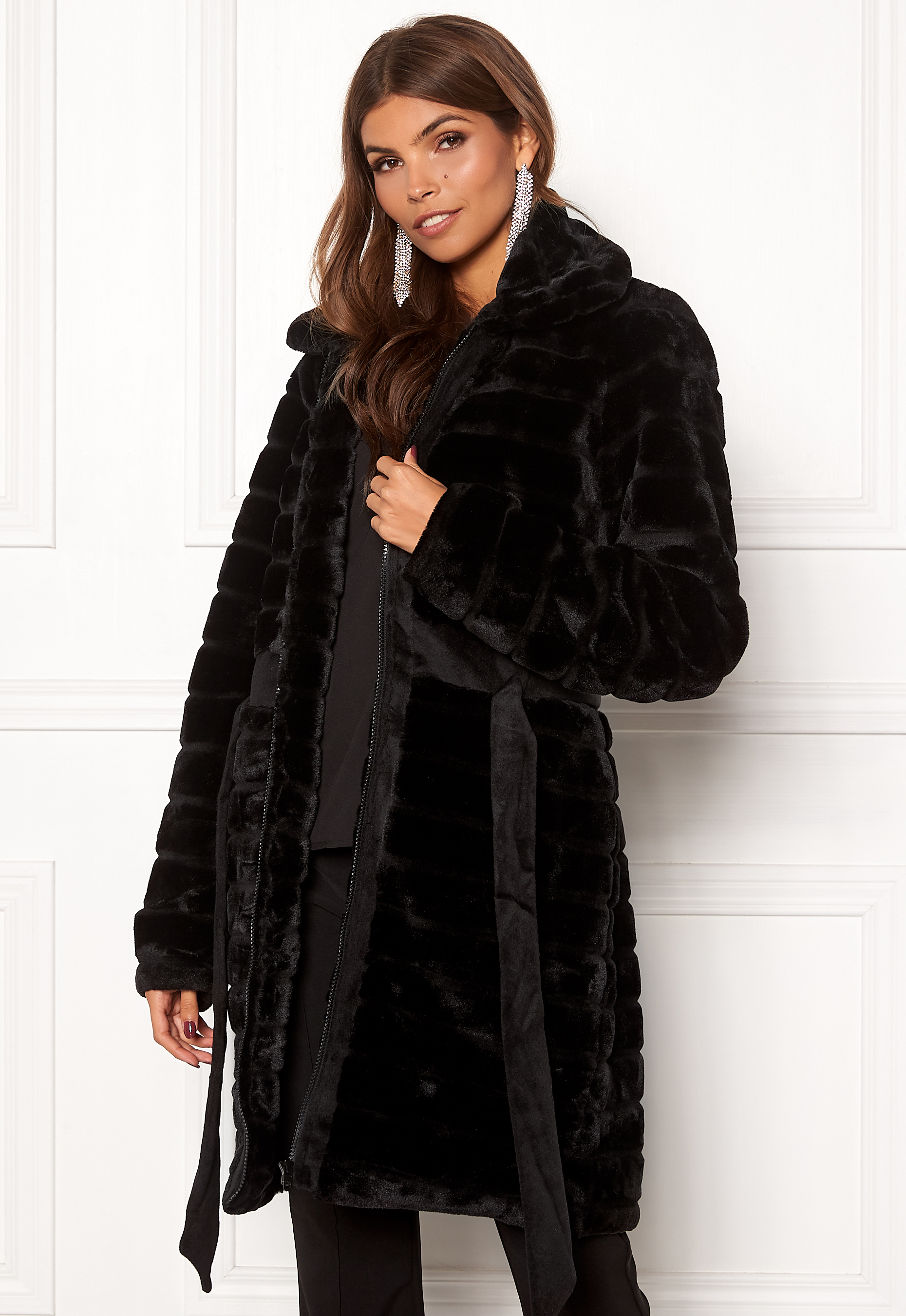 next black fur coat